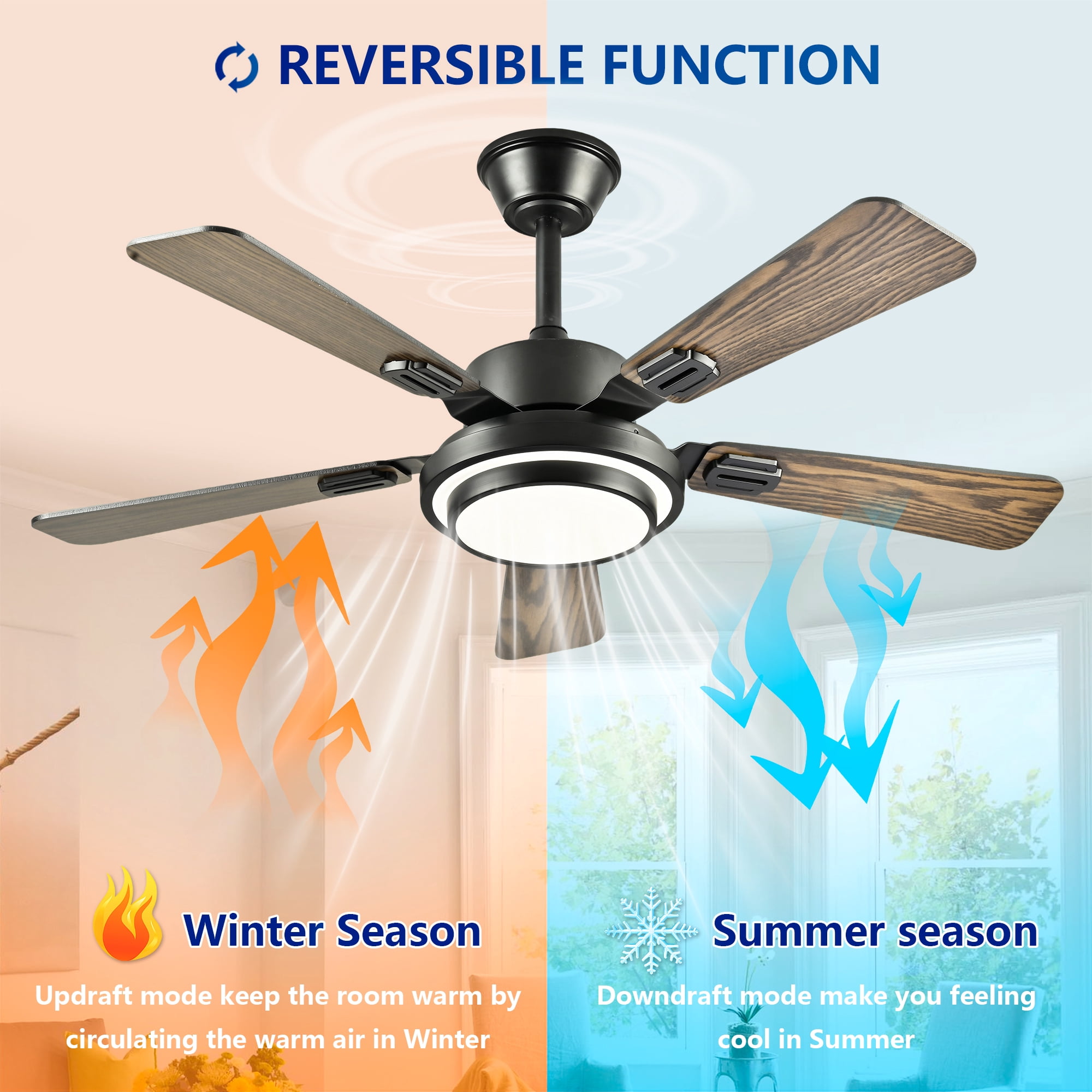 Leumius 42"Ceiling Fan with LED Light, 3000-6500K Dimmable,Quiet DC Motor Ceiling Fans 6 Speed Levels,Reversible Ceiling Fan for Patio Living Room Bedroom Office