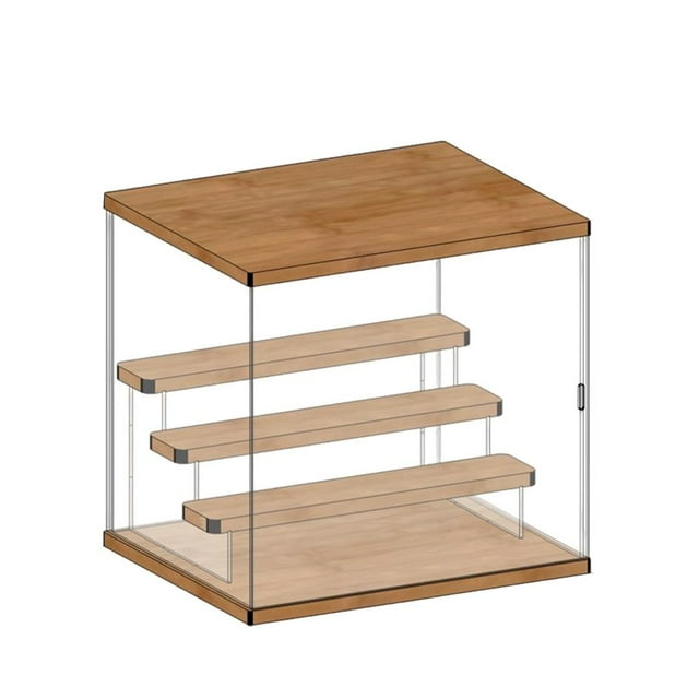 Transparent Large Acrylic Display Case Perfume Dolls Figure Model Toys Wood Base 4 Ladder