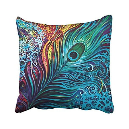 WinHome Decorative Personalized Colorful Crystal Blue Peacock Feathers for Zippered Throw Pillow Case Size 20x20 inches Two