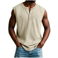 thumbnail image 2 of DPTALR George Men's Sleeveless Workout Tank Tops,Gym Muscle Henley Shirt,Casual Basic Summer Beach Tops,Beige,Big and Tall Men XL, 2 of 6