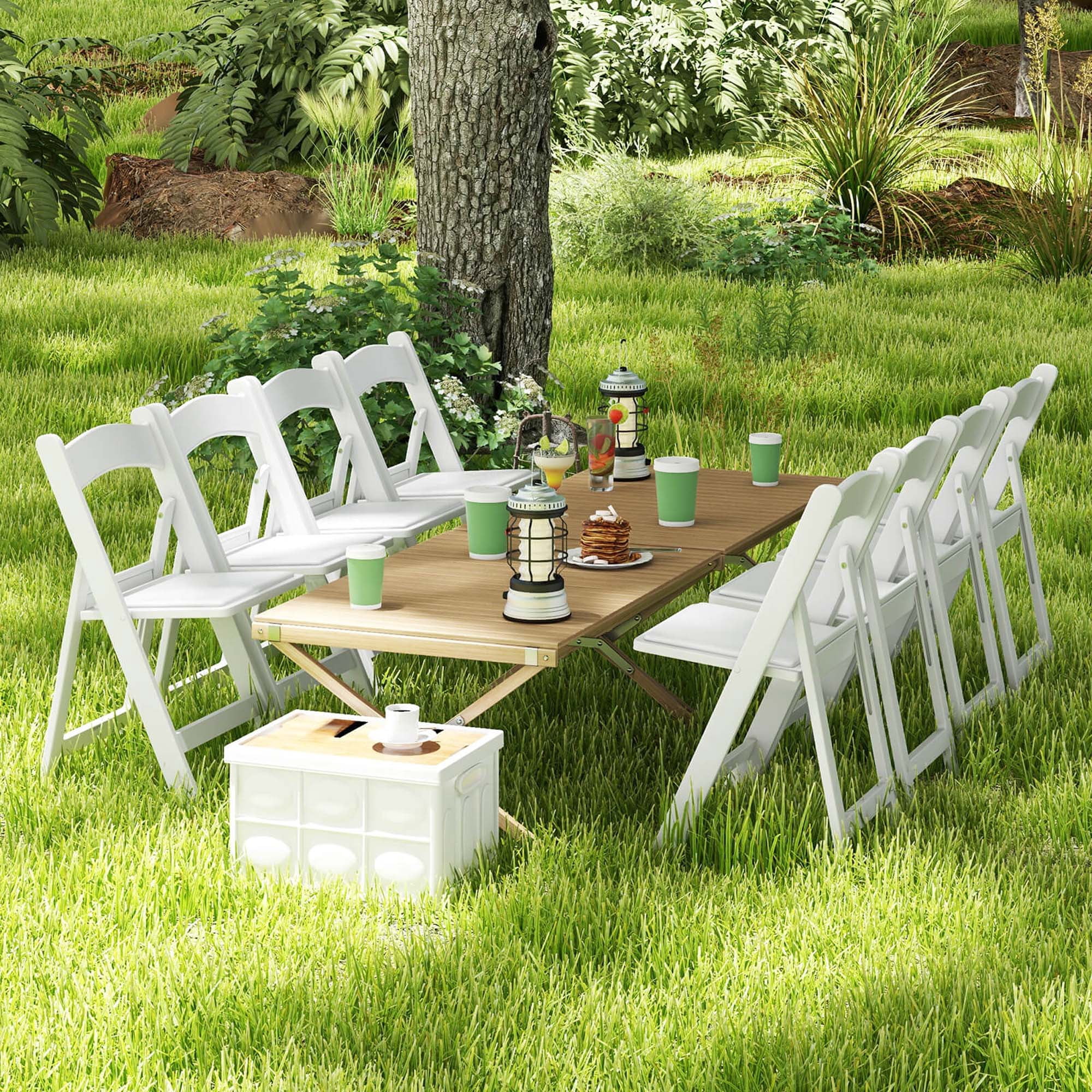 Costway 8 Pack Resin Folding Chairs with Padded Seat All-Weather Resin Frame Patio White