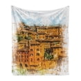 thumbnail image 1 of Italian Soft Flannel Fleece Throw Blanket, Faded Historic Photo Italian Town with Old Traditional Buildings Retro, Cozy Plush for Indoor and Outdoor Use, 50" x 70", Orange White, by Ambesonne, 1 of 6
