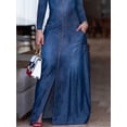 thumbnail image 3 of Vestido para mujer, moda coreana de otoño, vestido vaquero vintage, corte en A, manga larga, botones, cremallera, bolsillo, vestido maxi, ropa de mujer, 3 of 4