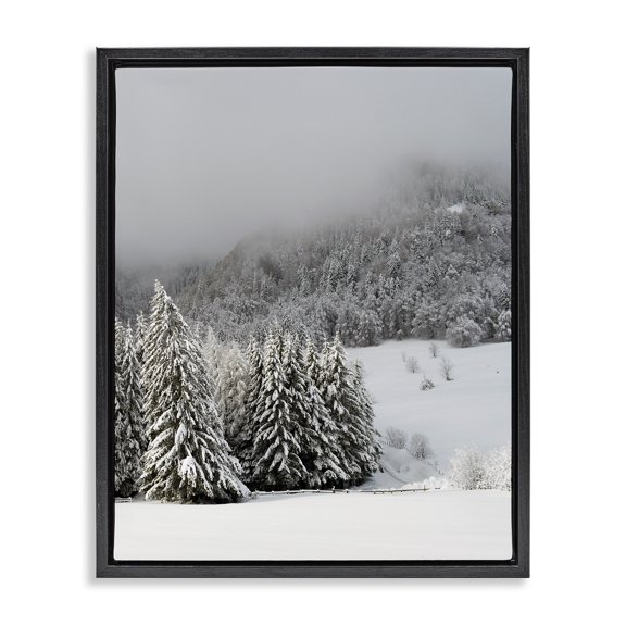 Winter Snowscape Woodland Trees Black Floating Frame Canvas Art, 17 x 21