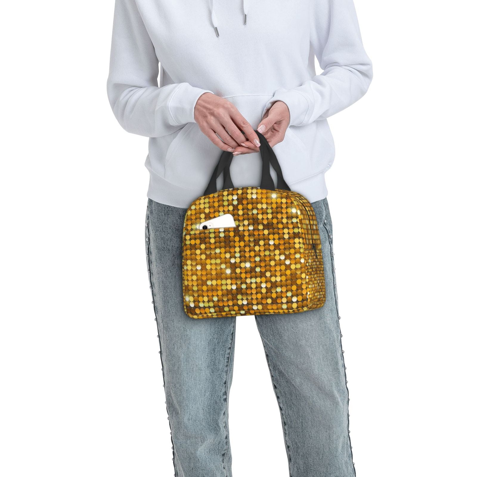 Naloa Bright Shiny Golden Print Lunch Box for Women Men,Insulated Lunch Bag,Lunchbox,Thermal Leakproof Cooler,Reusable Lunch Tote Bag for Work School Travel Picnic