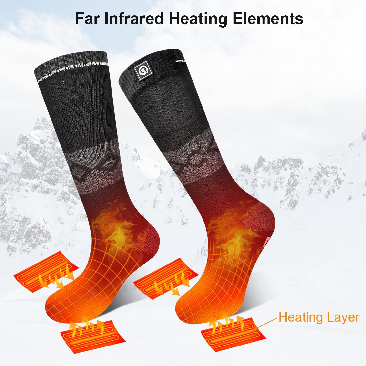 Heated Socks,Men Women Electric Battery Socks Foot Warmer Small Black&Gray 