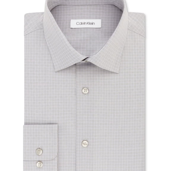 Calvin Klein Mens Steel Regular Fit Button Down Dress Shirt, Grey, 17" Neck 32"-33" Sleeve