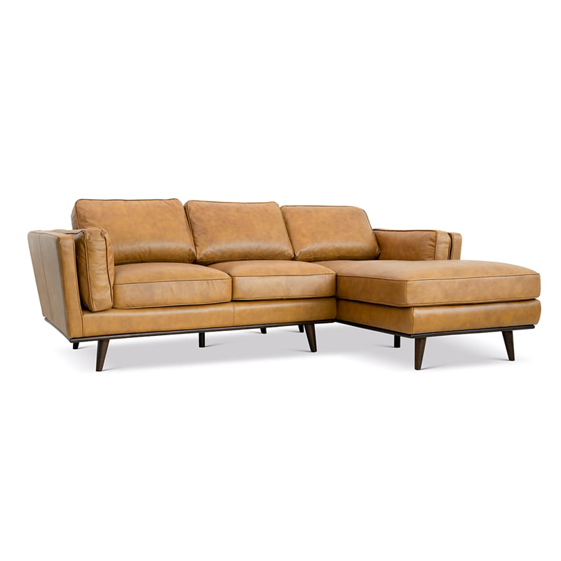 Pemberly Row Mid Century Modern Tan, Real Leather Sectional Sofa Beds