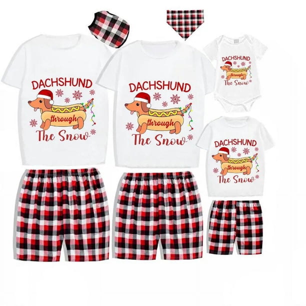 Pijama familiar a juego de Navidad, conjunto de Pijama corto de Dachshund a través de la nieve gris