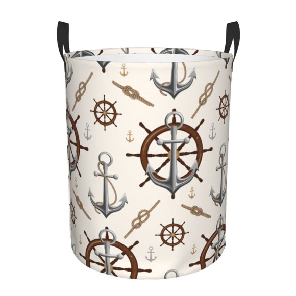 Balery Anchor with Rope Cesta de ropa redonda con asas, impermeable, independiente, para ropa, juguetes, dormitorio y familia-Small