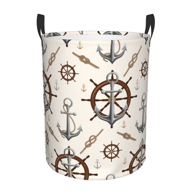 Balery Anchor with Rope Cesta de ropa redonda con asas, impermeable, independiente, para ropa, juguetes, dormitorio y familia-Small