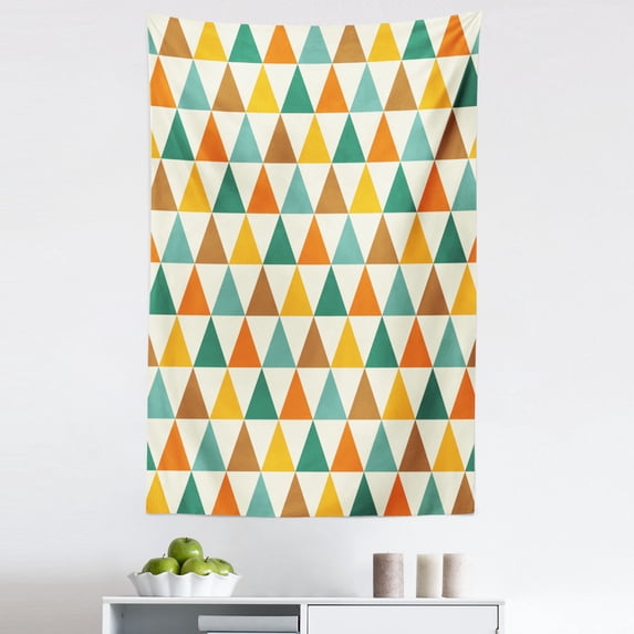 Geometric Tapestry, Retro Style Triangle Forms Geometric Arrangement Colorful Shapes Vintage Pattern, Fabric Wall Hanging Decor for Bedroom Living Room Dorm, 5 Sizes, Multicolor, by Ambesonne