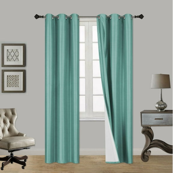 1 SET SSS TEAL BLUE Blackout Room Darkening Window Curtain Treatment Set, Two (2) Printed Grommet Panels 37"W X 84"L Each