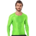 thumbnail image 2 of Jhaoyu Men's Glossy Long Sleeve Compression Shirts Athletic Workout Sports Rash Guard Undershirt Fluorescent Green M, 2 of 6