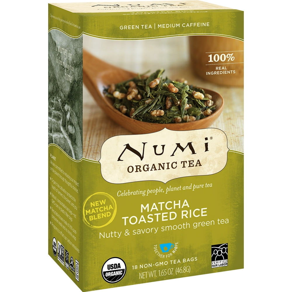 Numi Organic Tea, Matcha Toasted Rice, Tea Bags, 18 Ct