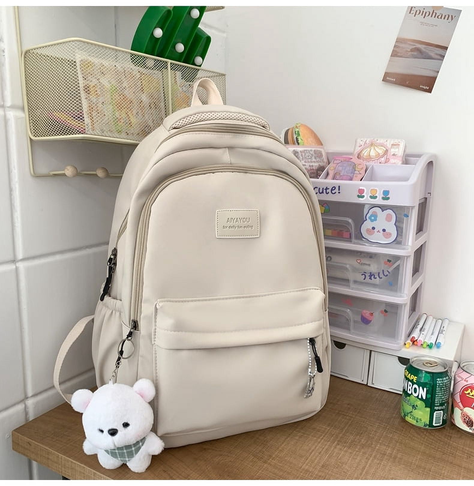 Student Japanese large-capacity backpack Teenagers simple and versatile backpack Unisex polyester material Doll decoration