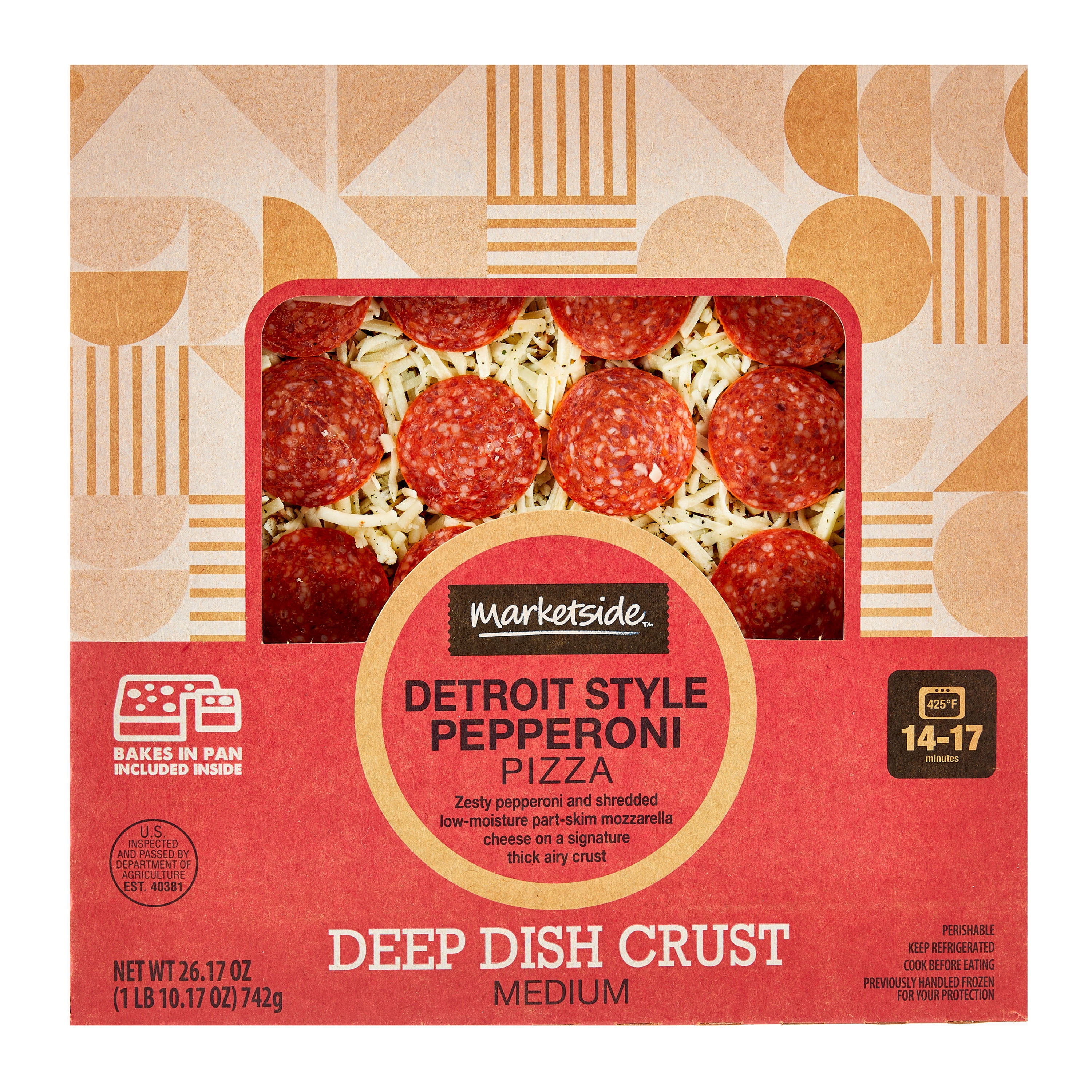 Marketside Detroit Style Pepperoni Pizza, Medium, 26.17 oz (Fresh