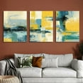 thumbnail image 5 of Canvas Wall Art Teal Yellow Blend Abstract Painting Framed Picture Living Room Kitchen Office Bedroom Home Decor High Quality Prints Modern Wall Decoration 12*16inch*3pcs, 5 of 6