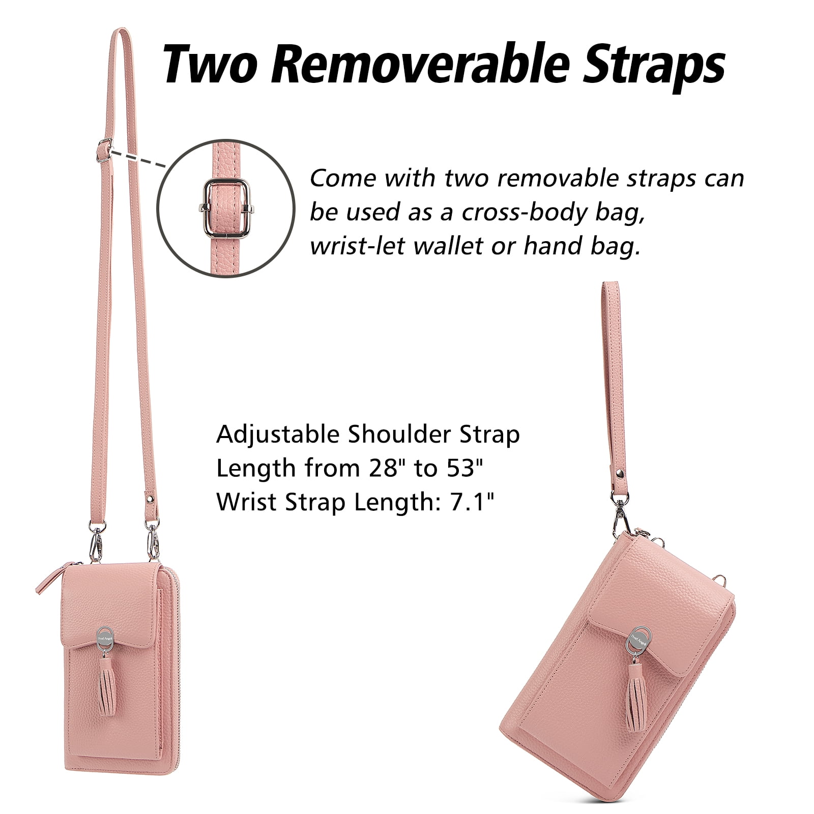 Pearl Angeli Women's Leather Mobile Phone Crossbody Cell Phone Bag RFID (Pink)