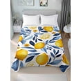 thumbnail image 2 of Queen Size Flat Sheet Only, Yellow Lemon Soft Brushed Microfiber Bed Sheets, Blue Flower Leaves Spring Summer Plant Hotel Quality Breathable Bedding Top Sheet, Easy Care, 90"x102", 2 of 9