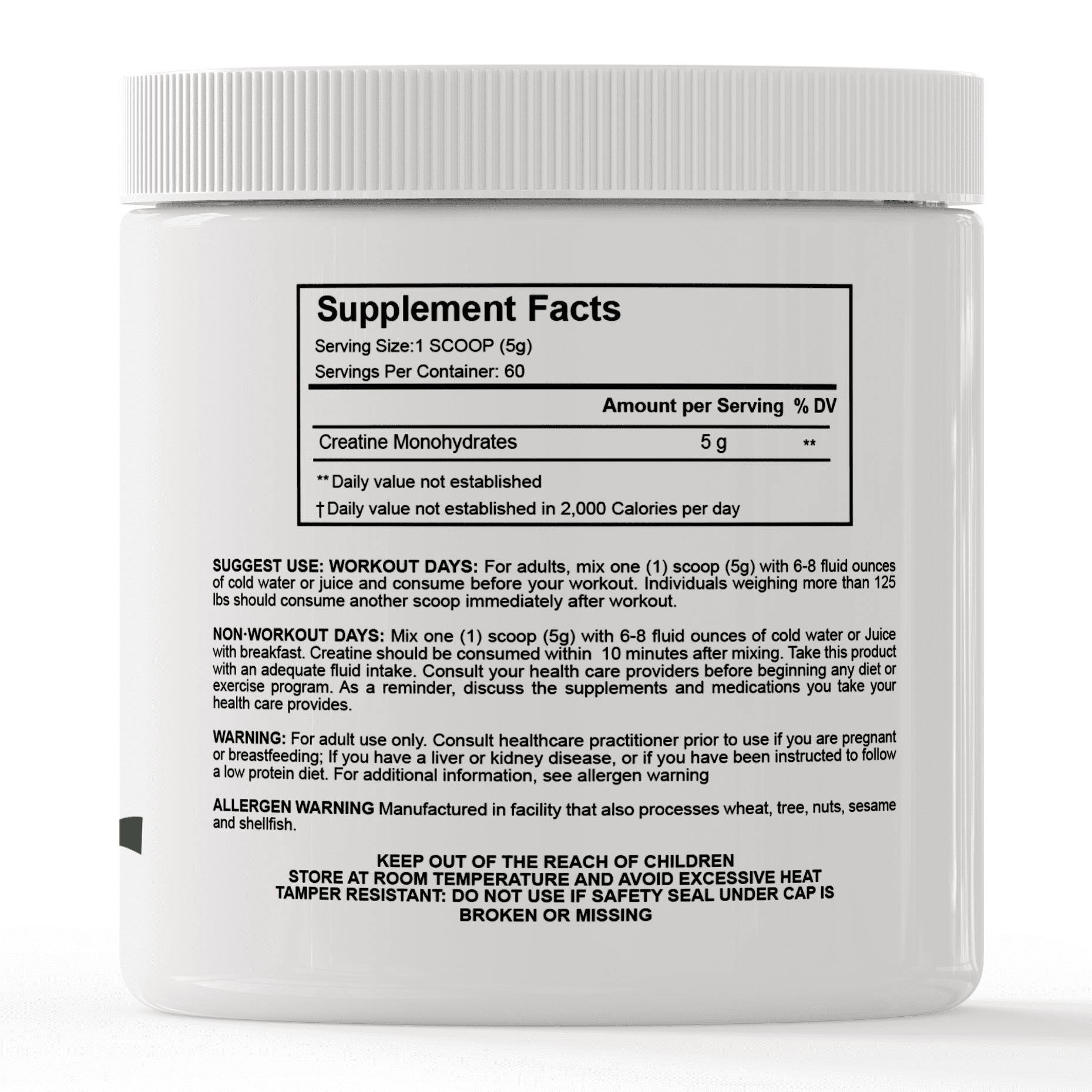 Creatine Monohydrate Powder 300g – 60 Servings – Unflavored Creatine for Muscle Strength, Workout Performance, Exercise Recovery & Fitness Support – Hallusa Natural