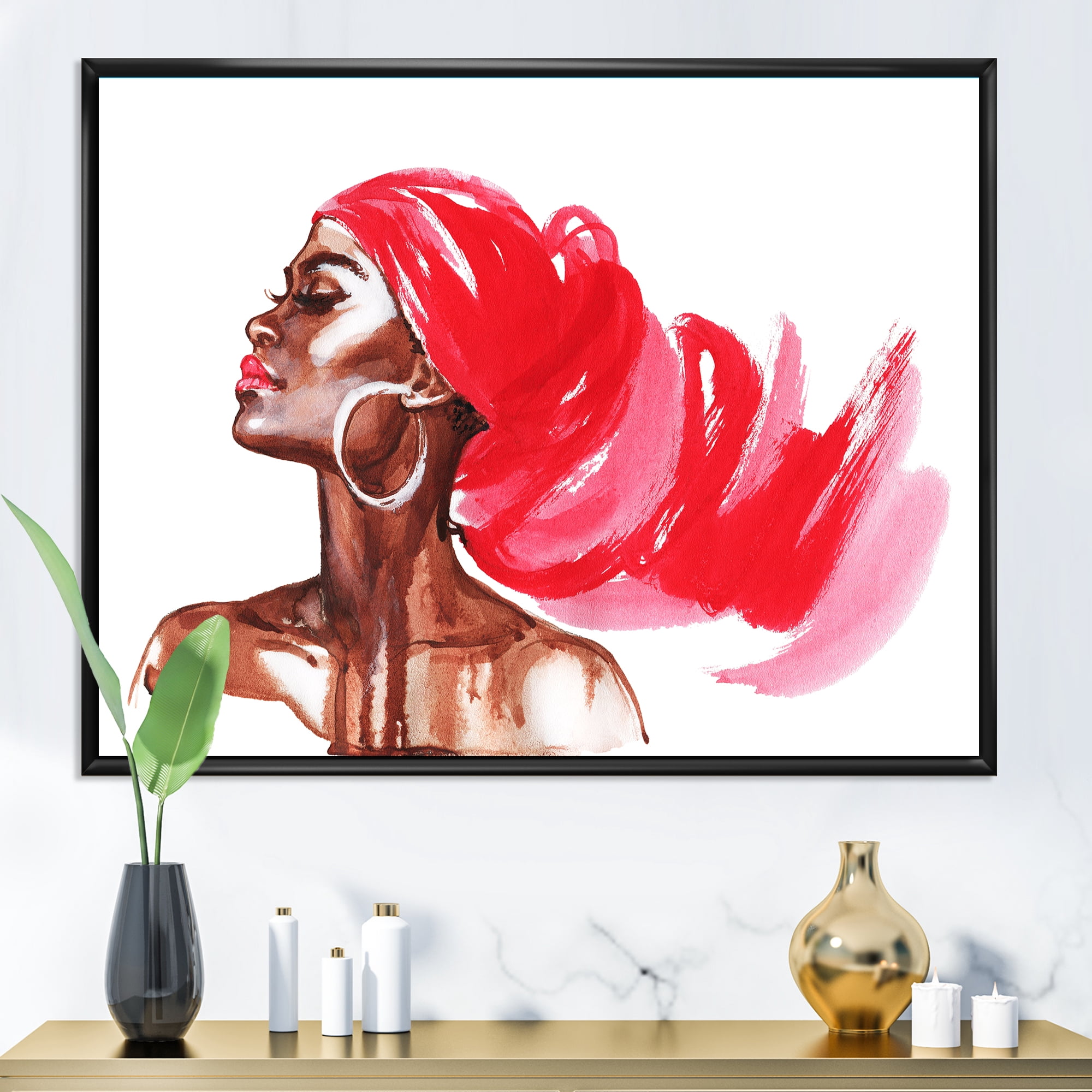 Designart 'Portrait of Afro American Woman IX' Modern Framed Canvas Wall Art Print