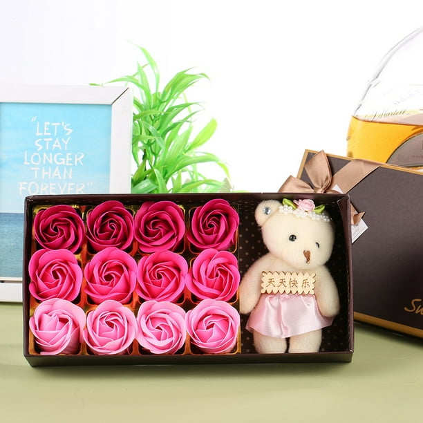 Oso de peluche con flor de rosa, 12 rosas de jabón con flores, regalo para el día de la madre, ramo de simulación, diseño aerodinámico Jadeshay A