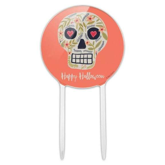 Acrylic Happy Halloween Fun Floral Skull Cake Topper Party Decoration for Wedding Anniversary Birthday Graduation
