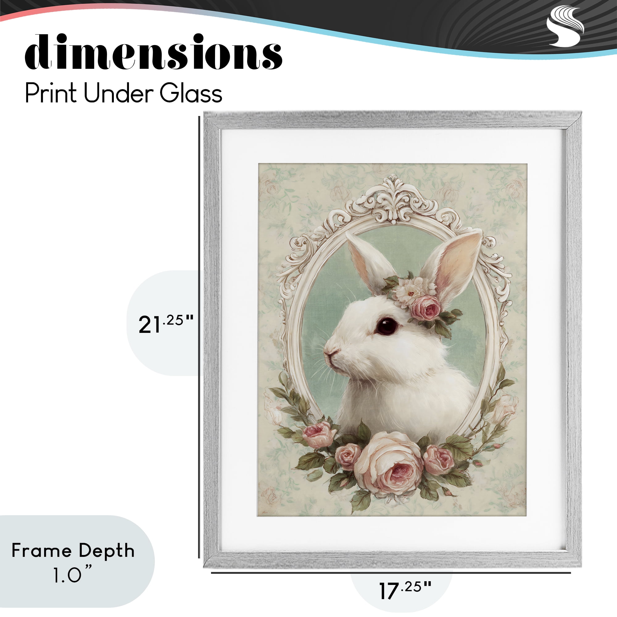 Stupell Industries Flower Fringed Bunny Portrait Gray Framed Print Under Glass, design by Ink Drop Loft