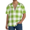 thumbnail image 3 of Xecao offers the White Green Plaid for Men's Casual Short-sleeved Shirt, a button-up collared shirt with a pocket, perfect for beach vacations and yacht travel in the Medium size., 3 of 7