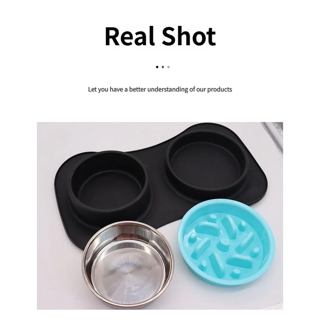Giaone Silicones Detachable Dog Bowl With Slow Feed Foldable Double Bowl For Dog Meals And Drinking