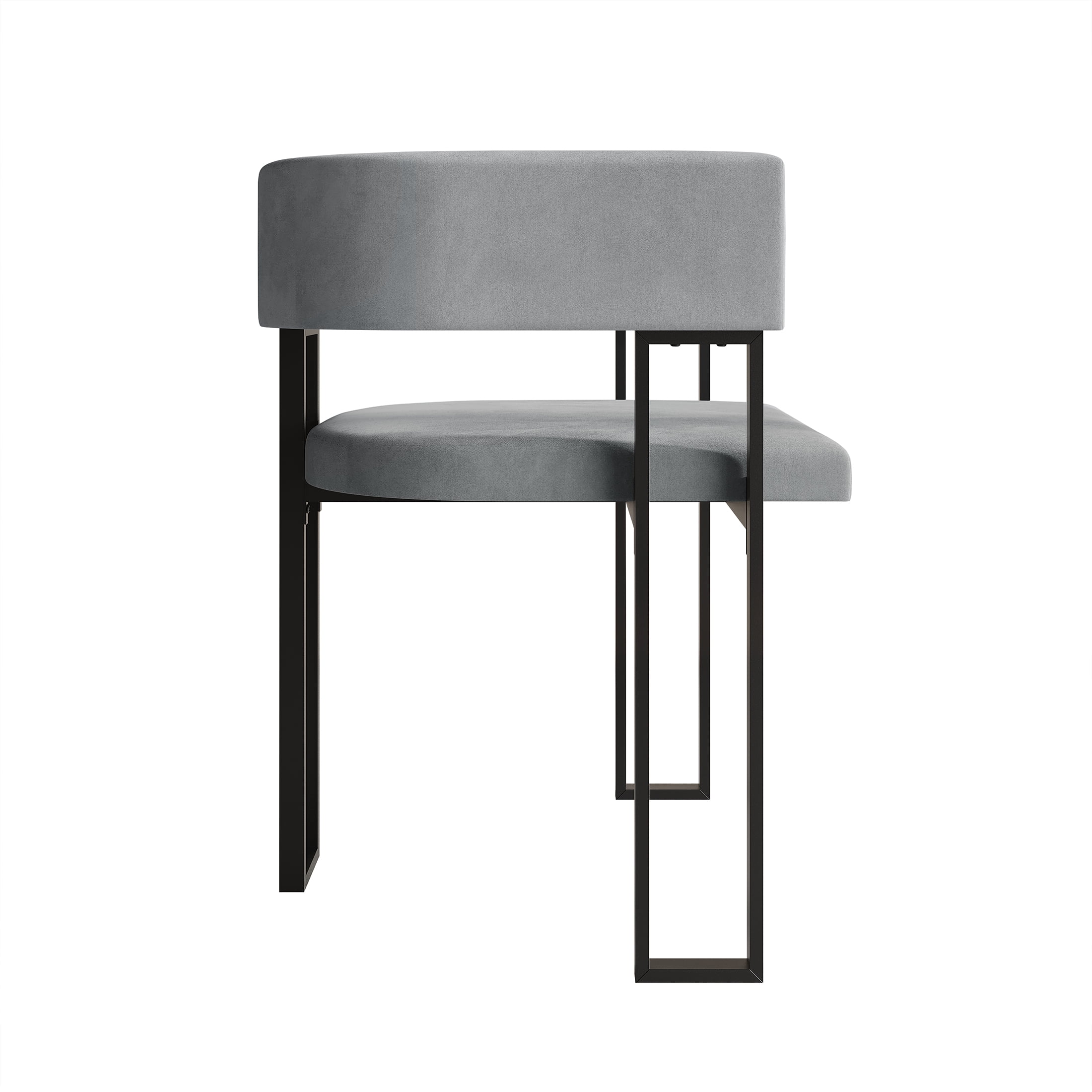 Castle Place Minimalist Black Metal Dining Chair, Light Grey Velvet