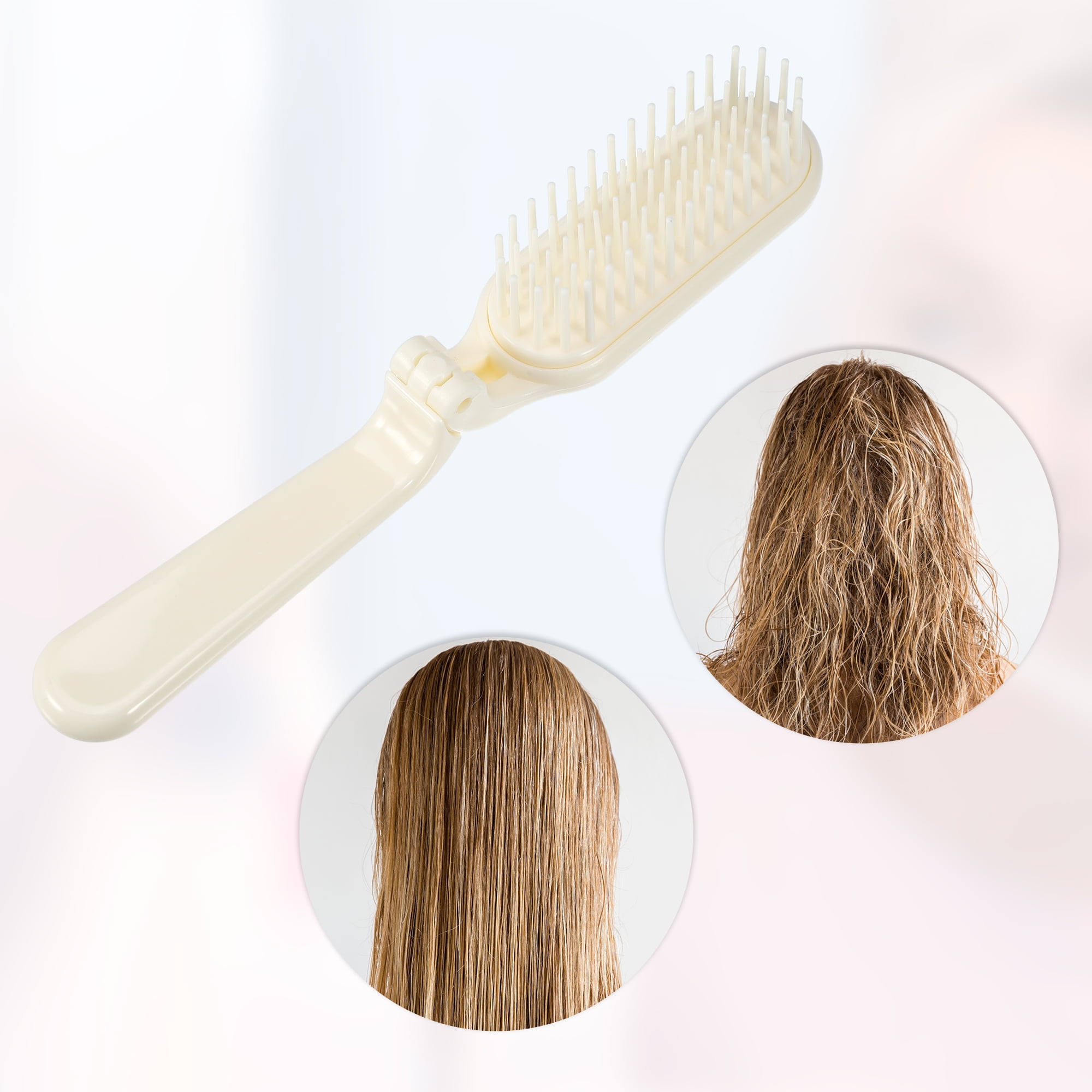 Unique Bargains 1Pc Women's Foldable Hair Brush for Curly Straight Thin Dry Wet Hair Beige