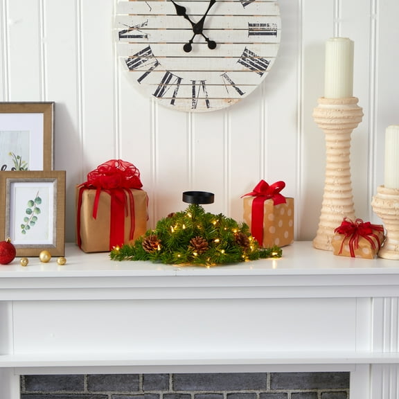 Nearly Natural 16" Christmas Pine Candel Holder with 35 Lights and Pine Cones