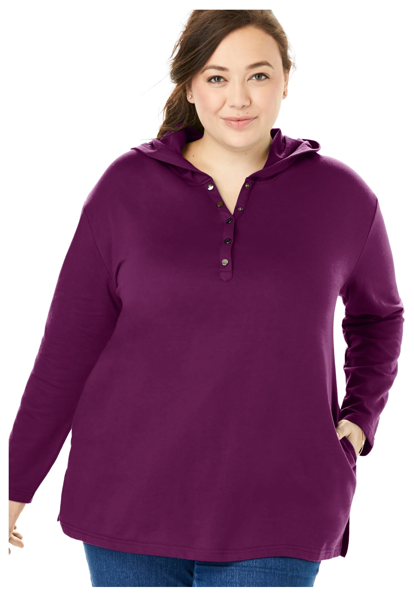 Woman Within Woman Within Women's Plus Size Pullover Hooded Henley