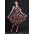 thumbnail image 5 of Bimba Purple Leaves & Camellias Floral Women Casual Sleeveless Floral Print Summer Swing Midi Dress-Large, 5 of 6