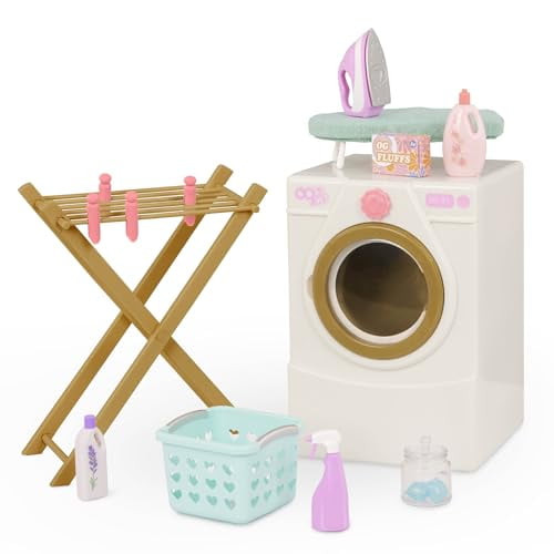 Our Generation – Doll Washing Machine – Drying Rack, Iron & Cleaning Set – 18-inch Doll House