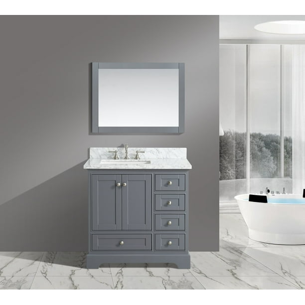 Urbanfurnishing Net Jocelyn 36 Inch Bathroom Sink Vanity Set With White Italian Carrara Marble Top Charcoal Com Bathroom Sink Vanity Set With White, 36 Inch Wide Vanity Mirror