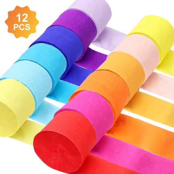 Crepe Paper Streamers, Rainbow Paper Streamers Party Decor for Birthday Wedding Christmas Halloween Baby Shower, 12 Color