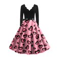 thumbnail image 5 of Valentines Day Dress Women V-Neck Long Sleeve A-Line Tie Bow Love Heart Printed Dresses Vintage Cosplay Party Dress Light pink L, 5 of 5