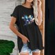 thumbnail image 2 of Blusa de manga corta con estampado regular de flecos y cuello redondo de algodón y cáñamo para mujer OAVQHLG3B Store  lin121212, 2 of 5