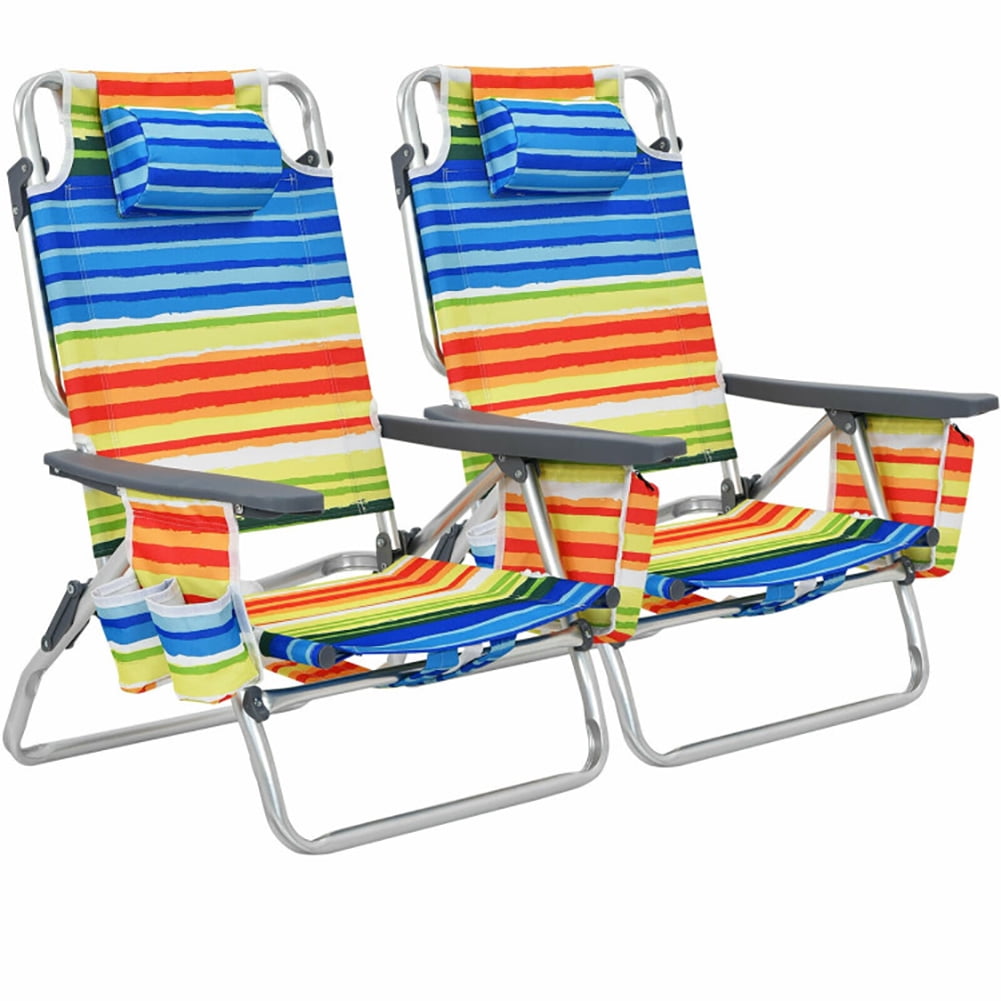 Aimee Lii 2-Pack Folding Backpack Beach Chair 5-Position Outdoor Reclining Chairs with Pillow, Outdoor Patio Furniture, Yellow
