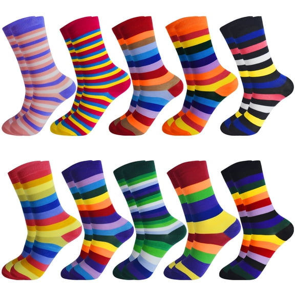 Sophproton 10 Pairs Colorful Striped Crew Socks for Women, Vibrant Multicolored Rainbow Socks, Fun Novelty Patterned Socks Multipack, Casual Fashion Daily Socks, One Size