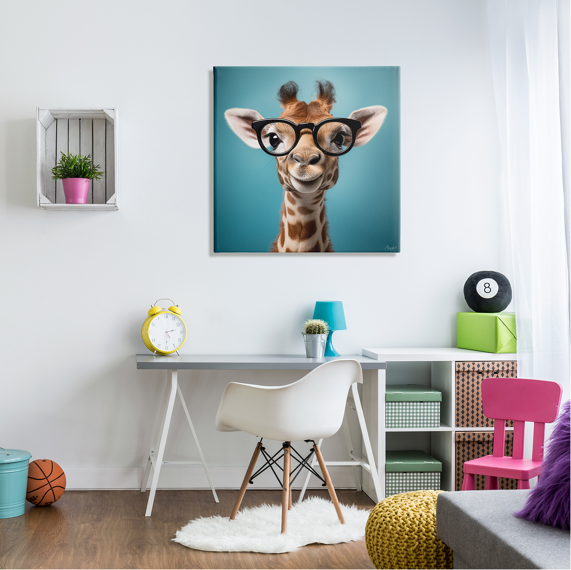 Stupell Industries Giraffe with Glasses Animals & Insects Painting Gallery Wrapped Canvas Art Print Wall Art, 30 x 30