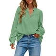 thumbnail image 2 of ClodeEU Womens V Neck Long Sleeve Tops ,2025 Fall Casual Loose Puff Sleeve Blouse, Boho Work Blouse T Shirts Green,Womens Plus M, 2 of 8