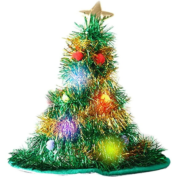 Christmas Tree Hat LED Lights Glitter Xmas Hat New Year Party Decoration Headwear for Adults