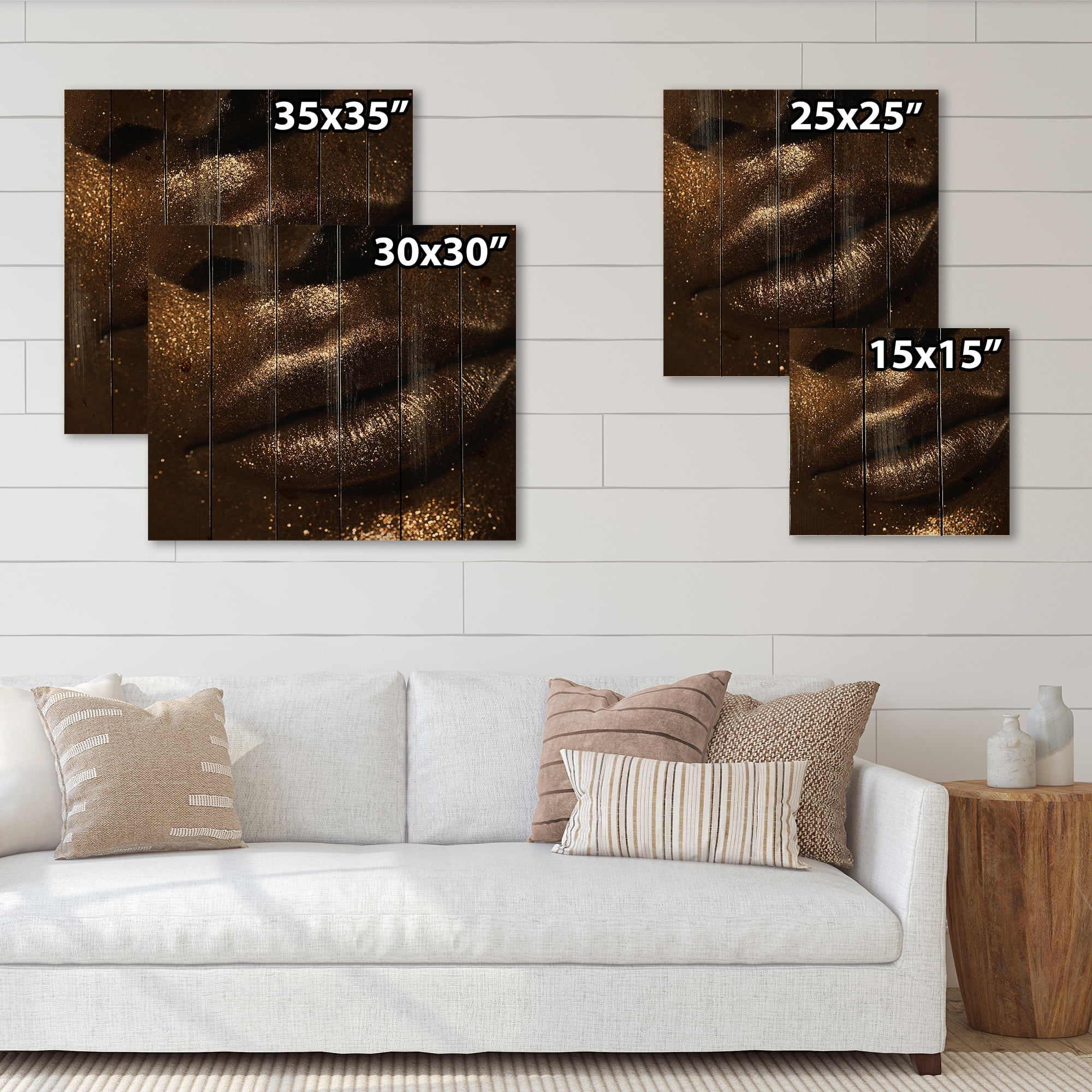 Designart 'Girl Lips With Glitter and Spangle' Modern Print on Natural Pine Wood