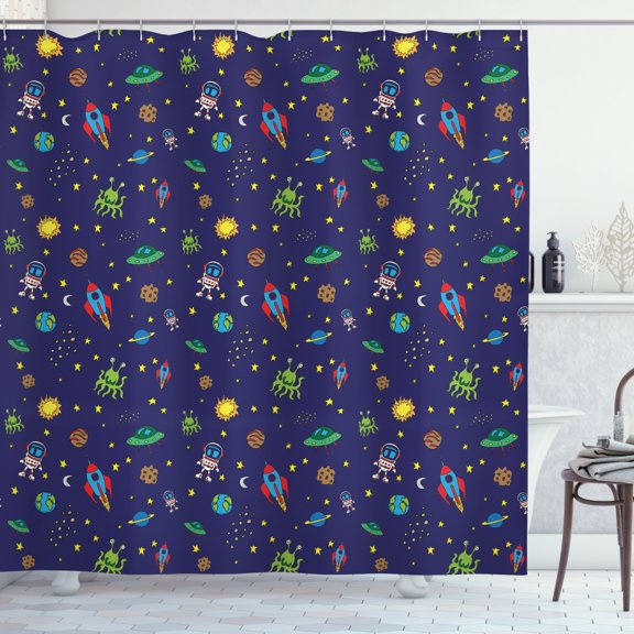 Ambesonne Space Shower Curtain, Doodle Cosmos Elements, 69"Wx70"L, Multicolor