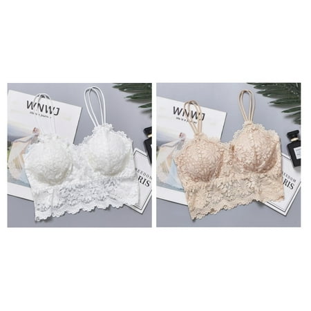 2Pcs/Set Lace Bralette Women Bra Sexy Lingerie Double Shoulder Straps Bras Crop Top Removable Pads Female Nonwire Underwear