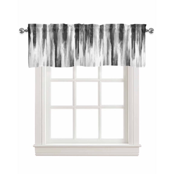 Black Gray White Kitchen Valances for Windows Farmhouse Linen Window Valance Curtain for Living Room Window Treatment Vintage Rustic Abstract Ombre Aesthetic Valance Rod Pocket Topper, 42 x 18 Inch